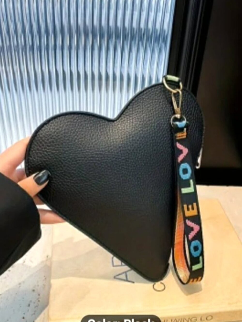 Black Heart Shaped Faux Leather Clutch Wristlet Purse Love Strap